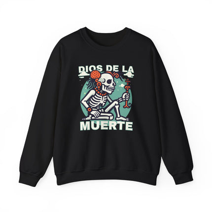 Dios de la Muerte skeleton graphic pullover featuring Mayan God of Death art print.