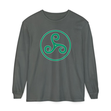 Triskelion Long Sleeve T-Shirt | Green Celtic-Inspired Triple Spiral Tee