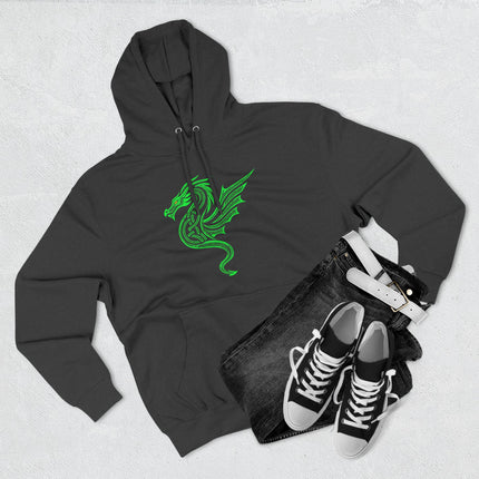 Green Celtic knotwork dragon graphic on a black pullover hoodie.