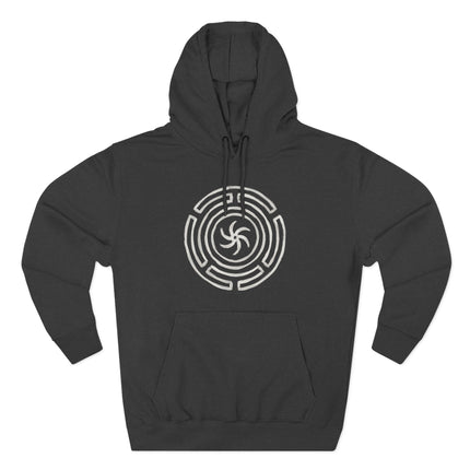 Hekate Goddess Strophalos Wheel symbol on a black pagan witchy hoodie.