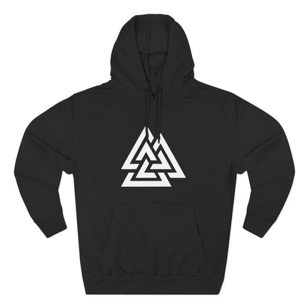Black hoodie featuring the white Valknut symbol, a Norse Viking mythology design.