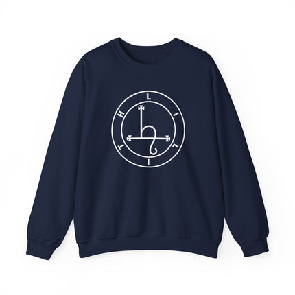 Lilith occult sigil sweatshirt featuring esoteric witchy symbols on a unisex pullover design.