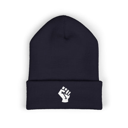 Socialist Fist Cuffed Beanie | Embroidered White Raised Fist Symbol
