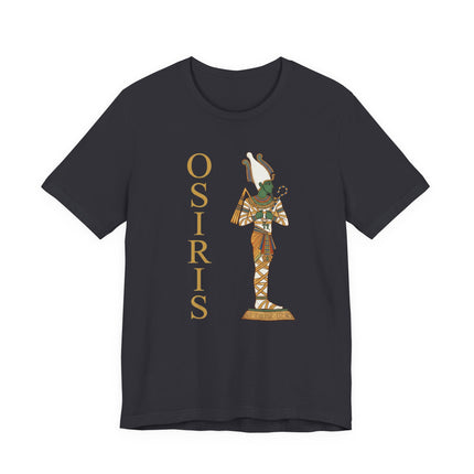 Osiris Egyptian god graphic tee featuring the deity and the name OSIRIS in ancient Egyptian style.