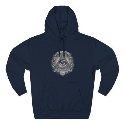All-Seeing Eye of Providence graphic hoodie featuring a pyramid and Great Seal design.