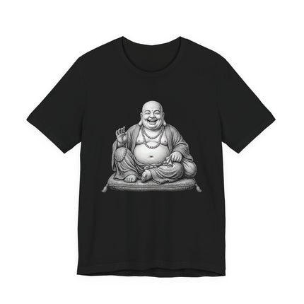 Laughing Buddha Hotei graphic tee featuring Zen Buddhism art.