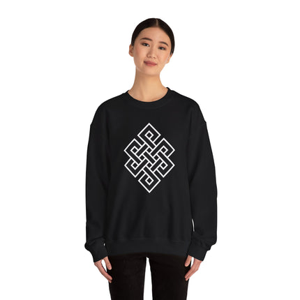 Endless Knot Buddhist Symbol Sweatshirt | Black and White Unisex Pullover V1