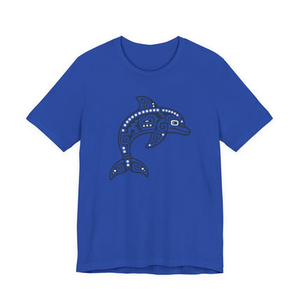 Mayan Dolphin T-Shirt | Teal Geometric Marine Animal Illustration Tee