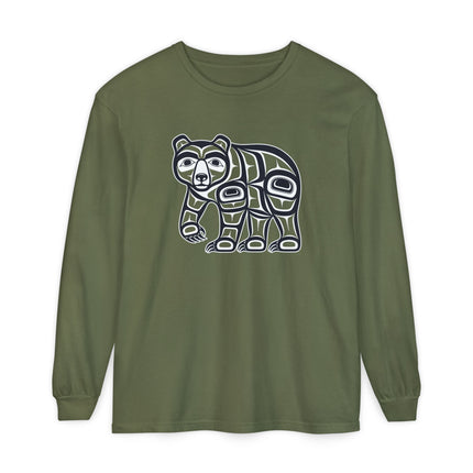 Formline Bear Long Sleeve T-Shirt | Red and White Wildlife Graphic Tee