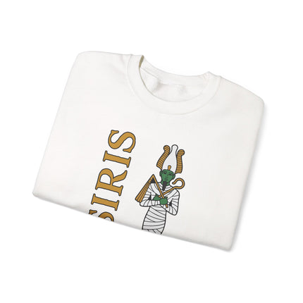 Osiris Egyptian god mummy graphic on a unisex pullover sweatshirt design.