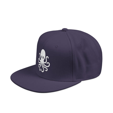 Dark blue snapback cap featuring a white embroidered octopus design.