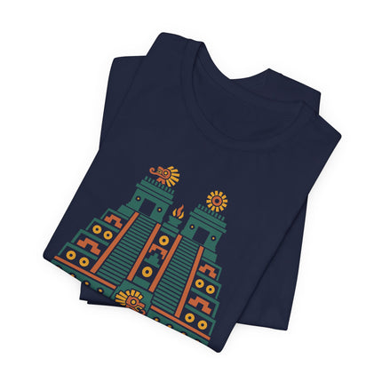 Aztec Temple T-Shirt | Red and Gold Stepped Architecture Design Tee