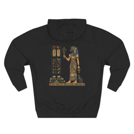 Bastet Egyptian goddess art featuring hieroglyphs, ankh symbols, and ancient Egyptian mythology.