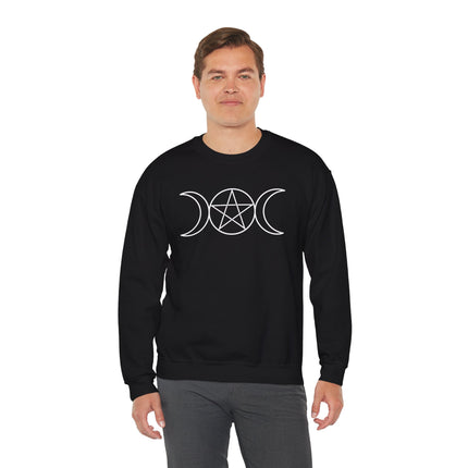 Wiccan Triple Moon with Pentagram Sweatshirt | Pagan Witchcraft Unisex Pullover V5