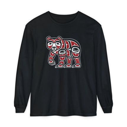 Formline Bear Long Sleeve T-Shirt | Red and White Wildlife Graphic Tee