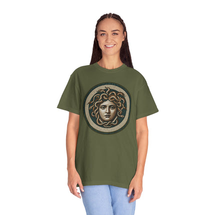Blue Medusa Mosaic T-Shirt | Greek Mythology Gorgon Head Graphic Tee
