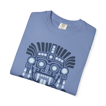 Tlaloc Aztec Rain God T-Shirt | Blue and Teal Geometric Face Design Tee