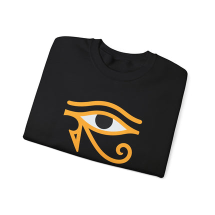 Eye of Horus graphic sweatshirt featuring the ancient Egyptian protective symbol print on a pullover.