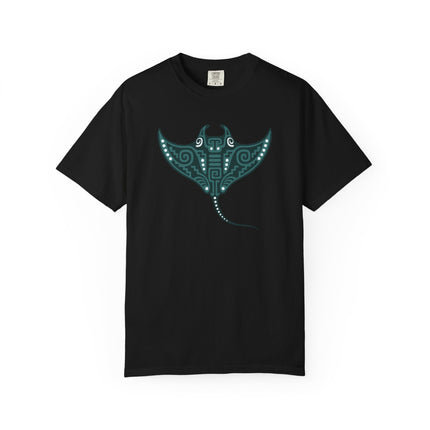 Mayan Manta Ray T-Shirt | Turquoise Geometric Ocean Graphic Tee