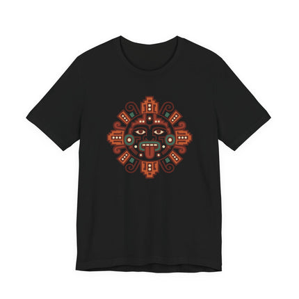 Mayan Sun T-Shirt | Rust and Gold Geometric Face with Rays Tee