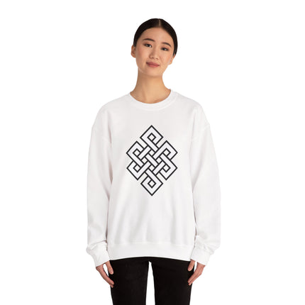 Endless Knot Buddhist Symbol Sweatshirt | Black and White Unisex Pullover V1