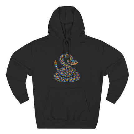 Huichol Rattlesnake Hoodie | Colorful Geometric Folk Art Pullover Hoodie