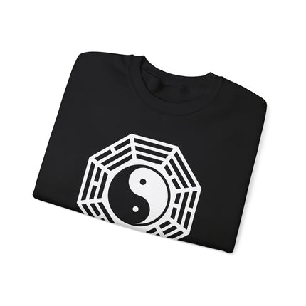 Bagua and Yin Yang symbol graphic printed on a unisex pullover shirt for martial arts style.