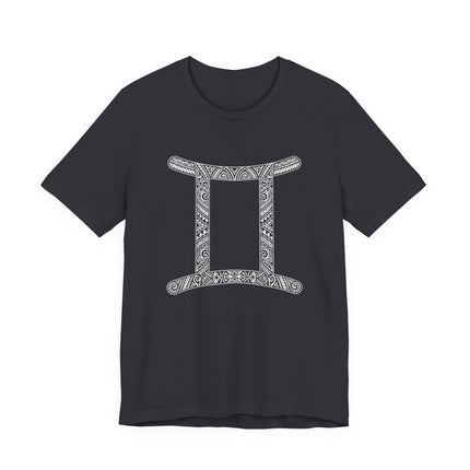 Tribal Polynesian Gemini zodiac symbol t-shirt design.
