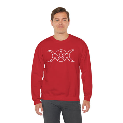Wiccan Triple Moon with Pentagram Sweatshirt | Pagan Witchcraft Unisex Pullover V5