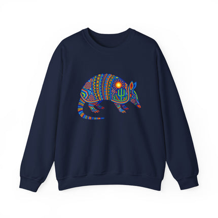 Vibrant Huichol Armadillo Sweatshirt | Dotted Mexican Folk Art Pullover Sweatshirt