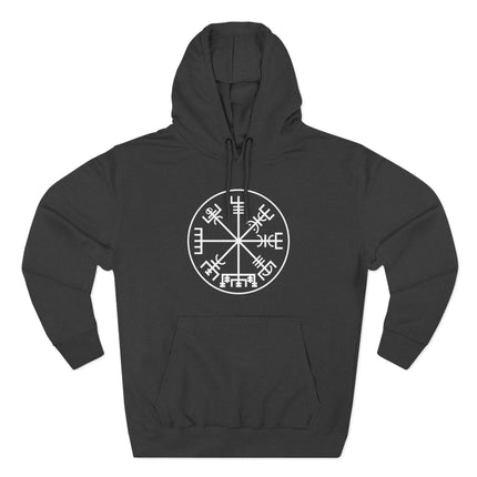 Norse Vegvisir Viking compass symbol on black pullover hoodie.