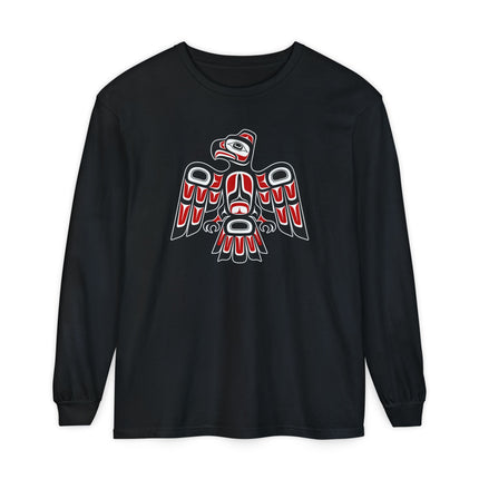 Formline Raven Long Sleeve T-Shirt | Red and White Bird Design Tee