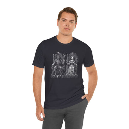 Hades and Persephone Greek mythology gothic art tee featuring the underworld king and queen.