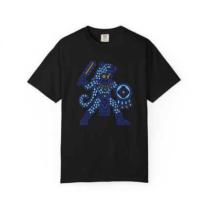 Aztec Jaguar Warrior T-Shirt | Blue Spotted Figure Tee