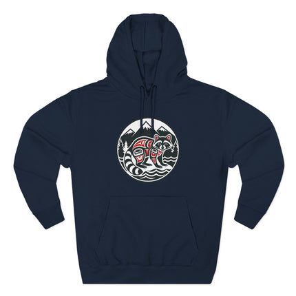 Raccoon Indigenous Art Hoodie | PNW Mountains Forest Wildlife Pullover Hoodie