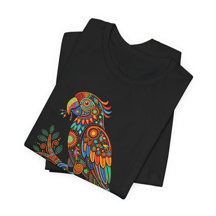 Huichol Parrot Tee | Mandala Bird Design Art T-Shirt