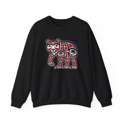 Sweatshirt featuring a detailed Haida Bear formline art print on an Indigenous pullover.