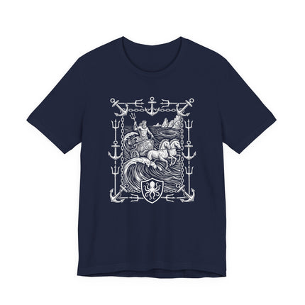 Poseidon Riding in His Sea Chariot Graphic Tee | Greek God Art