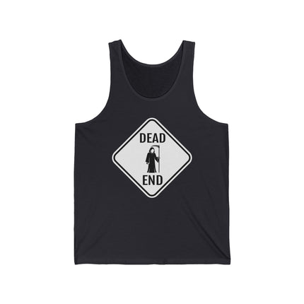 Dead end sign tank top featuring a grim reaper graphic.