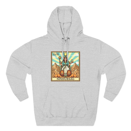 Ninhursag Sumerian Goddess art hoodie featuring Mesopotamian mythology and lions.