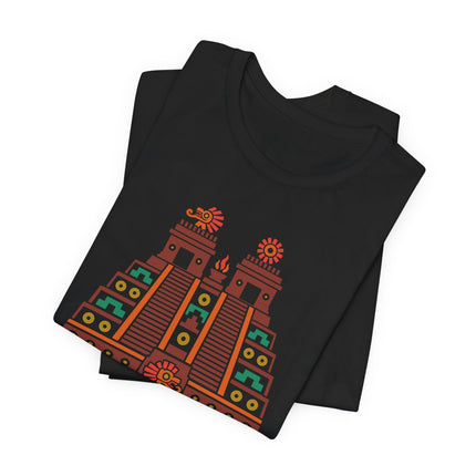 Aztec Temple T-Shirt | Red and Gold Stepped Architecture Design Tee