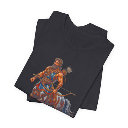 Mythological centaur archer warrior graphic tee design featuring Greek mythology art.