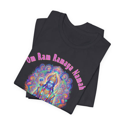 Lord Rama psychedelic mandala t-shirt featuring the Om Ram Ramaya Namah mantra.