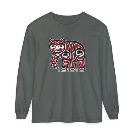Formline Bear Long Sleeve T-Shirt | Red and White Wildlife Graphic Tee