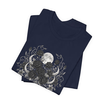 Mystic Nature Moon Black Roses T-Shirt | Witchy Aesthetic