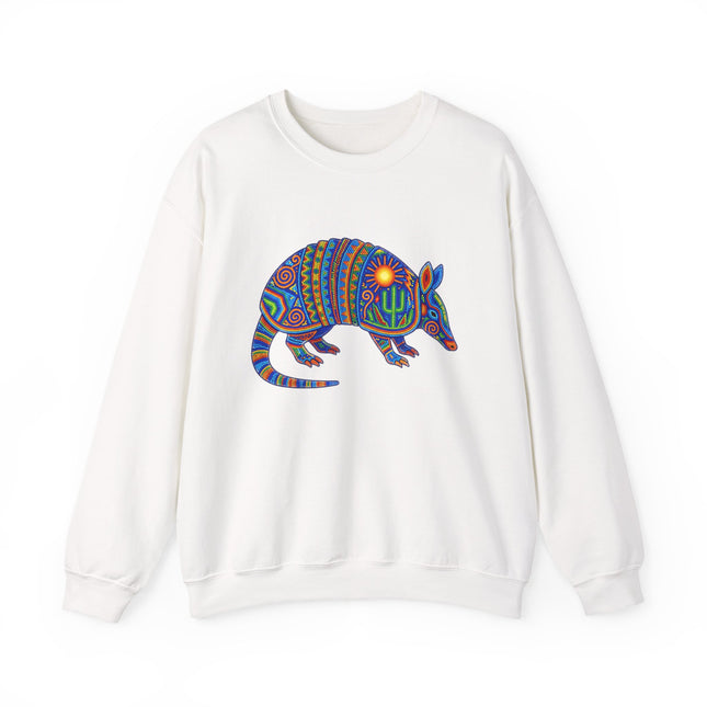 Vibrant Huichol Armadillo Sweatshirt | Dotted Mexican Folk Art Pullover Sweatshirt
