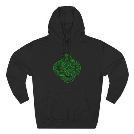 Green Celtic Ouroboros knotwork symbol on a black unisex hoodie.