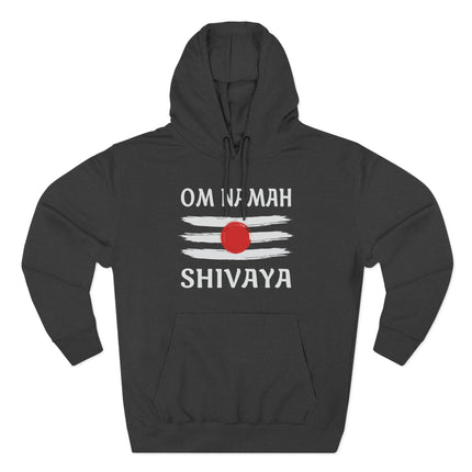Om Namah Shivaya mantra hoodie featuring the sacred Tripundra symbol.