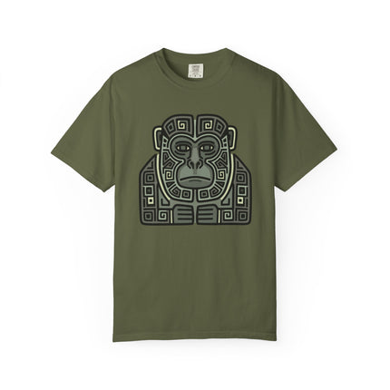Mayan Monkey Geometric Tribal Art T-Shirt | Blue Green Ape Tee