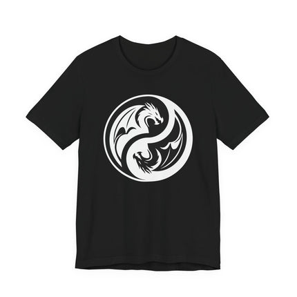 Monochrome Yin Yang dragon design symbolizing balance, power, and harmony.